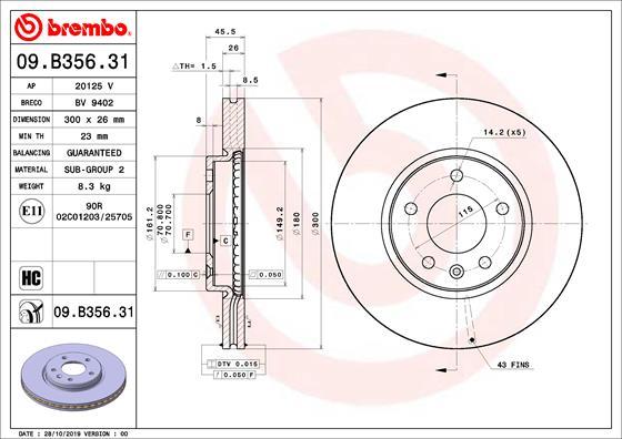 Brembo 09.B356.31 - Гальмівний диск autocars.com.ua