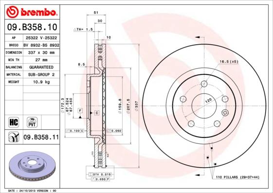 Brembo 09.B358.10 - Гальмівний диск autocars.com.ua