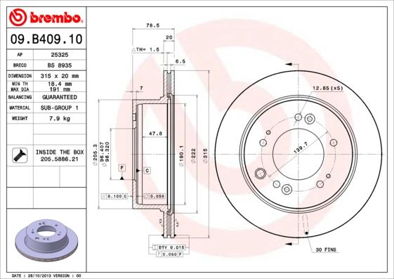 Brembo 09.B409.10 - Тормозной диск avtokuzovplus.com.ua
