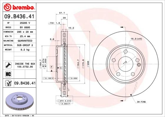 Brembo 09.B436.41 - Тормозной диск avtokuzovplus.com.ua