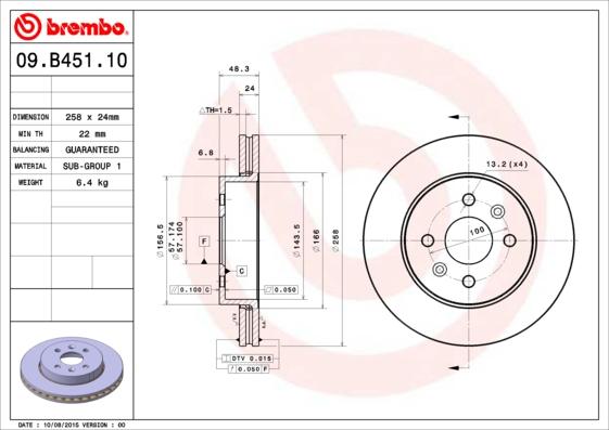 Brembo 09.B451.10 - Гальмівний диск autocars.com.ua