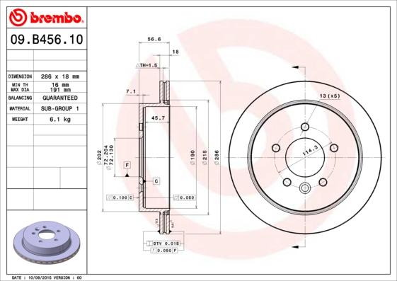 Brembo 09.B456.10 - Гальмівний диск autocars.com.ua