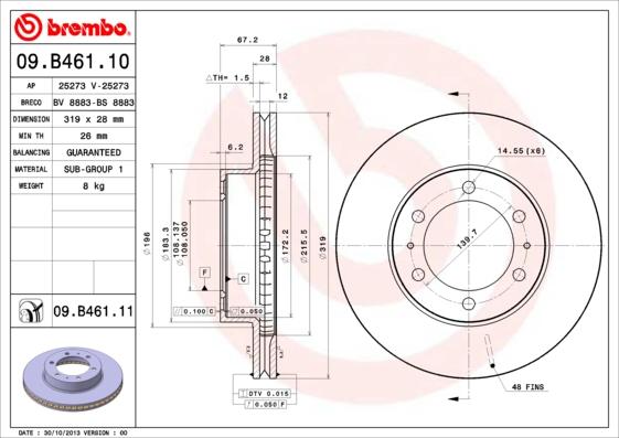 Brembo 09.B461.11 - Тормозной диск avtokuzovplus.com.ua