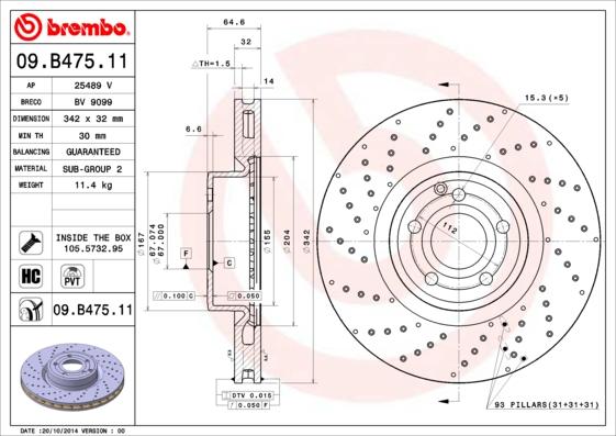 Brembo 09.B475.11 - Тормозной диск autodnr.net