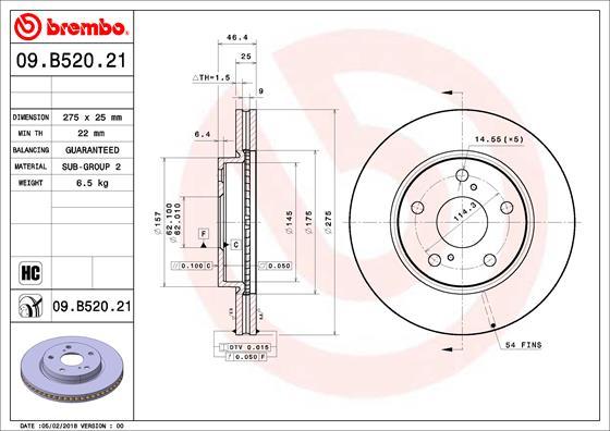 Brembo 09.B520.21 - Тормозной диск autodnr.net