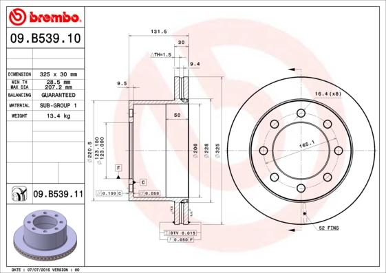 Brembo 09.B539.10 - Гальмівний диск autocars.com.ua