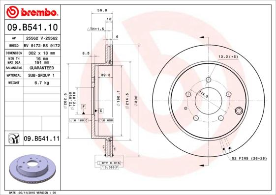 Brembo 09.B541.11 - Тормозной диск avtokuzovplus.com.ua