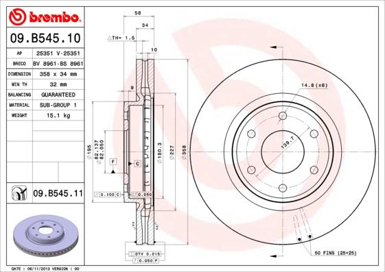Brembo 09.B545.11 - Тормозной диск avtokuzovplus.com.ua