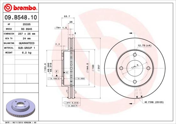Brembo 09.B548.10 - Тормозной диск avtokuzovplus.com.ua