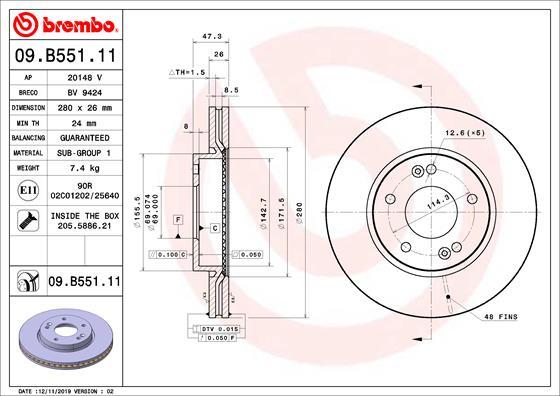 Brembo 09.B551.11 - Тормозной диск avtokuzovplus.com.ua