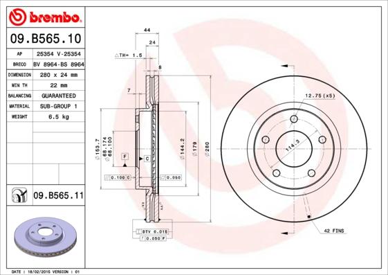 Brembo 09.B565.11 - Тормозной диск avtokuzovplus.com.ua