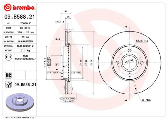 Brembo 09.B588.21 - Гальмівний диск autocars.com.ua