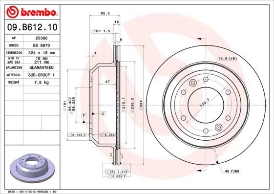 Brembo 09.B612.10 - Тормозной диск avtokuzovplus.com.ua