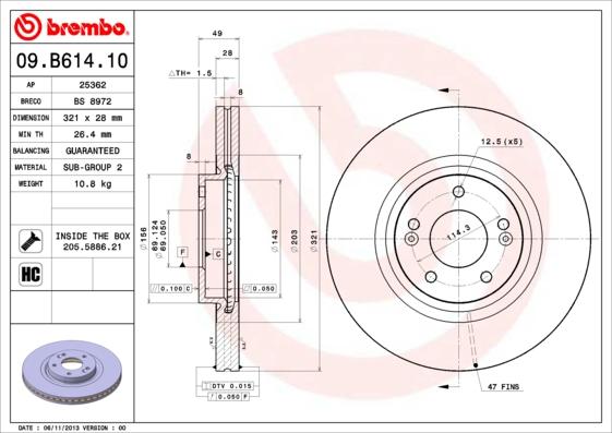 Brembo 09.B614.10 - Тормозной диск avtokuzovplus.com.ua