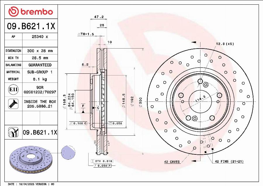 Brembo 09.B621.1X - Гальмівний диск autocars.com.ua