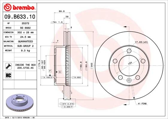 Brembo 09.B633.10 - Тормозной диск avtokuzovplus.com.ua