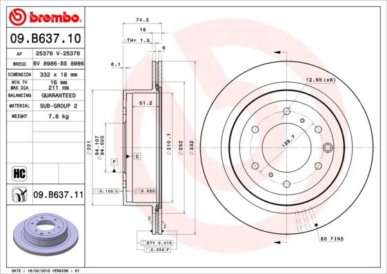 Brembo 09.B637.11 - Гальмівний диск autocars.com.ua