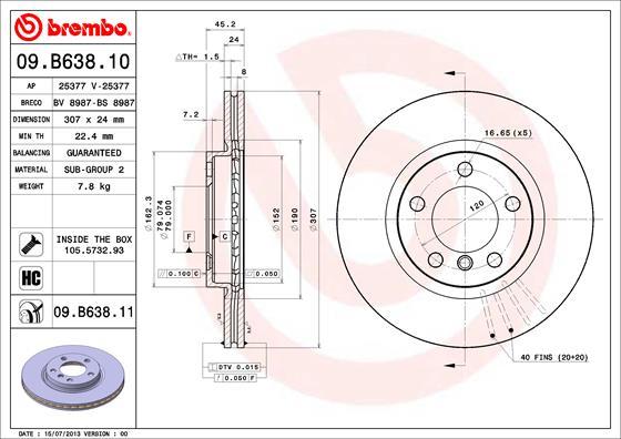 Brembo 09.B638.10 - Гальмівний диск autocars.com.ua