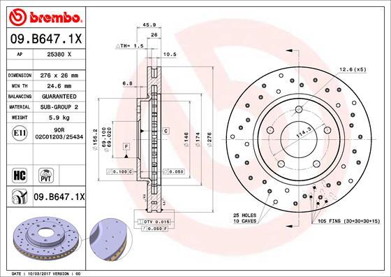 Brembo 09.B647.1X - Тормозной диск autodnr.net