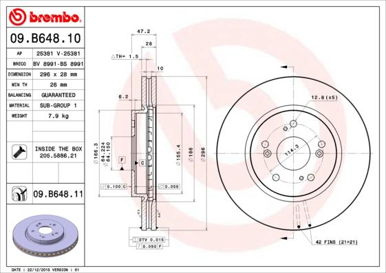 Brembo 09.B648.10 - Тормозной диск avtokuzovplus.com.ua