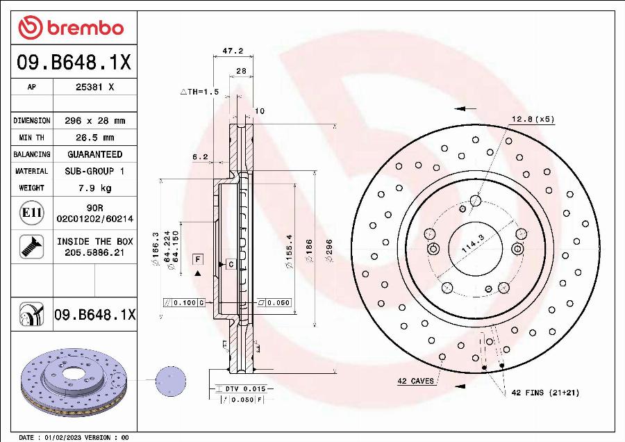 Brembo 09.B648.1X - Тормозной диск avtokuzovplus.com.ua