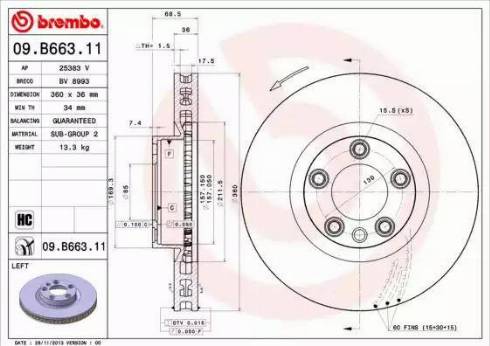 Brembo 09.B663.11 - Гальмівний диск autocars.com.ua