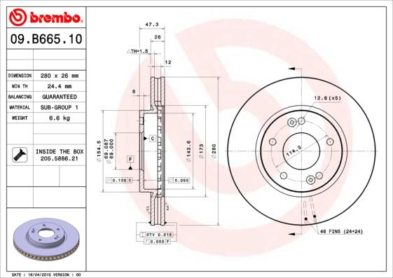 Brembo 09.B665.10 - Гальмівний диск autocars.com.ua