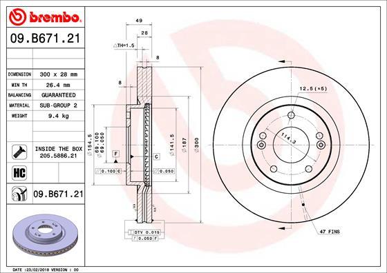 Brembo 09.B671.21 - Гальмівний диск autocars.com.ua