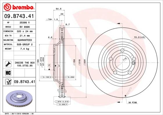 Brembo 09.B743.41 - Тормозной диск autodnr.net