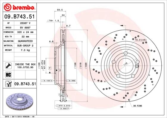 Brembo 09.B743.51 - Тормозной диск autodnr.net