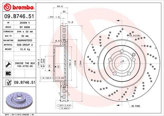 Brembo 09.B746.51 - Тормозной диск avtokuzovplus.com.ua