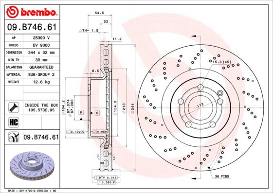 Brembo 09.B746.61 - Тормозной диск avtokuzovplus.com.ua