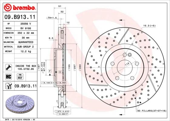 Brembo 09.B913.11 - Гальмівний диск autocars.com.ua