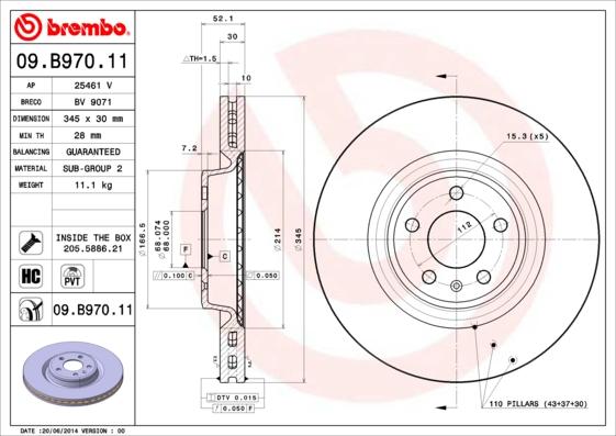 Brembo 09.B970.11 - Тормозной диск avtokuzovplus.com.ua