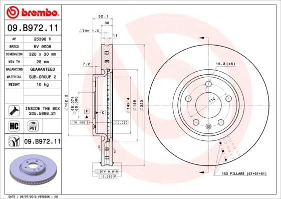 Brembo 09.B972.11 - Тормозной диск autodnr.net