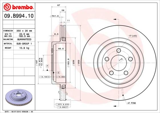 Brembo 09.B994.10 - Гальмівний диск autocars.com.ua