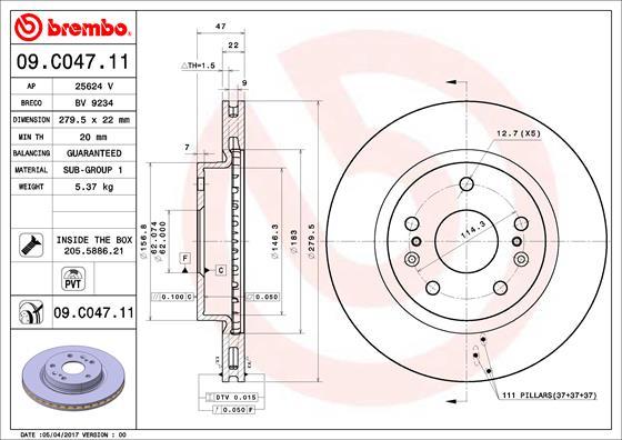 Brembo 09.C047.11 - Тормозной диск avtokuzovplus.com.ua