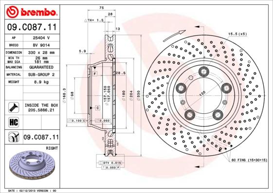 Brembo 09.C087.11 - Гальмівний диск autocars.com.ua