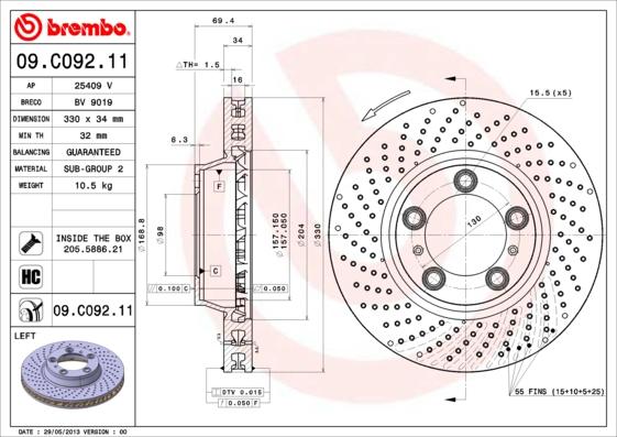 Brembo 09.C092.11 - Гальмівний диск autocars.com.ua