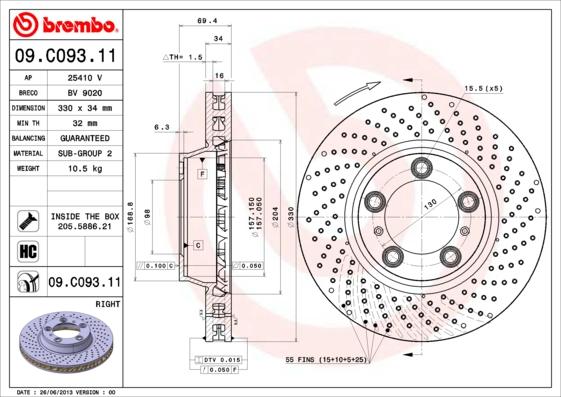 Brembo 09.C093.11 - Тормозной диск avtokuzovplus.com.ua