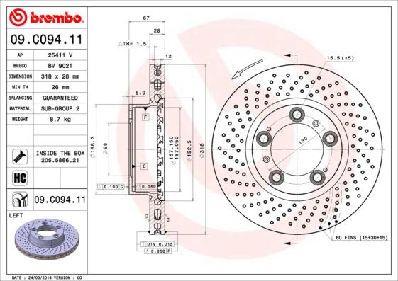 Brembo 09.C094.11 - Гальмівний диск autocars.com.ua