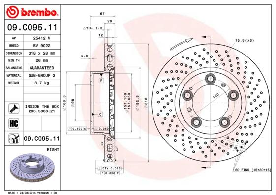 Brembo 09.C095.11 - Гальмівний диск autocars.com.ua