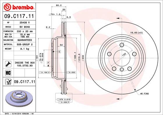 Brembo 09.C117.11 - Тормозной диск avtokuzovplus.com.ua