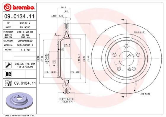 Brembo 09.C134.11 - Тормозной диск avtokuzovplus.com.ua