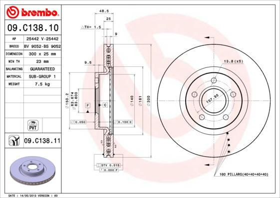 Brembo 09.C138.10 - Тормозной диск avtokuzovplus.com.ua