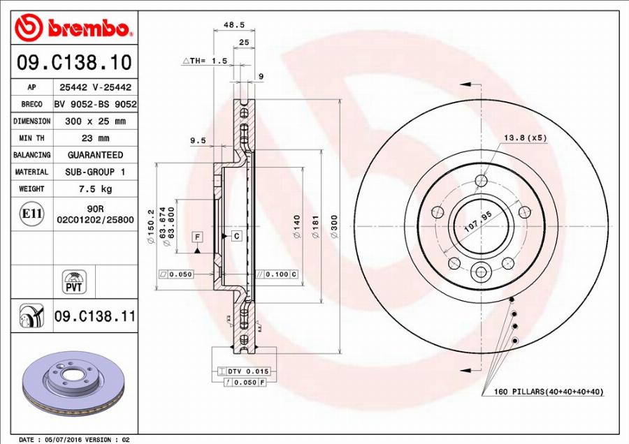 Brembo 09.C138.11 - Тормозной диск avtokuzovplus.com.ua