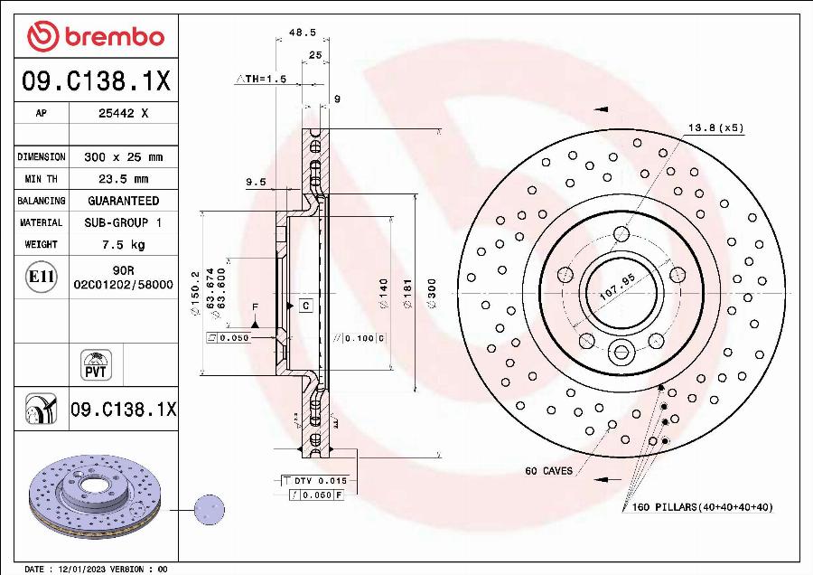 Brembo 09.C138.1X - Тормозной диск avtokuzovplus.com.ua