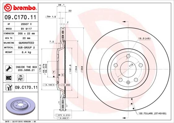 Brembo 09.C170.11 - Гальмівний диск autocars.com.ua