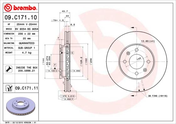 Brembo 09.C171.10 - Тормозной диск avtokuzovplus.com.ua