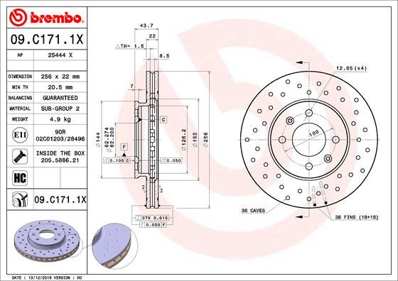 Brembo 09.C171.1X - Тормозной диск autodnr.net